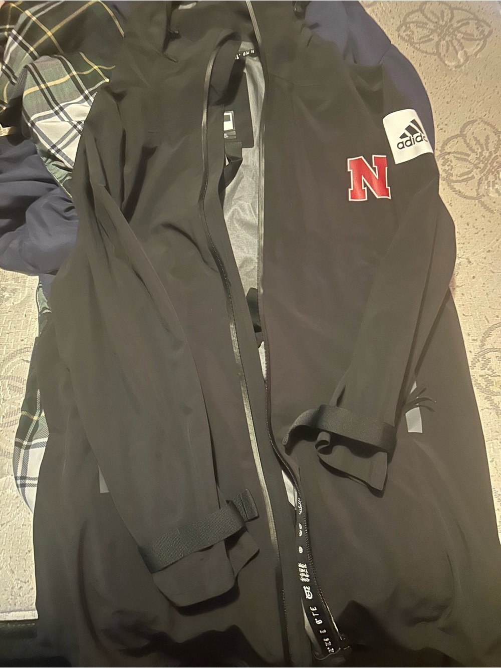 adidas Black Raincoat with Red Nebraska 'N' Patch
